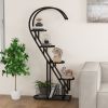 Set of 2, 5 Tier Black Metal Plant Stand with 4 Hanging Hooks for Multiple Plants  and Heart Shaped Design When Combined