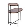 Walnut Brown 2 Tier Small Coffee Table, Round Top, Oval Bottom Wood Storage Shelf and X Shaped Metal Legs