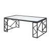 3 Piece Table Set, 1 Coffee Table & 2 End Tables with White Marble Print Tempered Glass Tops and Black Metal Finish Base