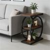 3 Tier End Side Table with Double O Shape Frame Design in Rustic Brown Finish