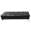 Black Bonded Leather Extra Large Ottoman with Cube Pattern Design and Silver Metal Legs