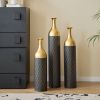 Set of 3, Tall Black and Gold Metal Vase Set in Three Different Sizes