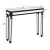 48” Vintage Black Mirror Console Table with Wood Grain Carving