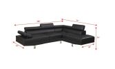 2-Piece Black Sectional L Shaped Sofa Set with Right Facing Chaise & Left Facing Sofa and Adjustable Headrests