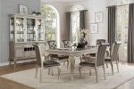 7 Piece Dining Set, 1 Rectangle Table with Extension Leaf, 6 Side Chairs, Crystal Button Tufted Back and Antique Cabriole Legs