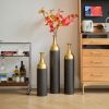 Set of 3, Tall Black and Gold Metal Vase Set in Three Different Sizes