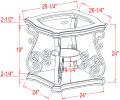 Square Beveled Glass Top End Table with Serpentine Metal Legs Attached to Marble Paper Top Middle Shelf