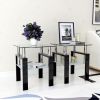Set of 2, Modern Square End Tables with Clear Tempered Glass, Bottom Shelf and Iron Tube Support Frame