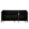 Black Scandinavian Style Entertainment Center, Console or Sideboard Unit with 6 Compartments & 3 Adjustable Shelves & 3 Doors