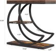 3-Tier Rustic Brown End Table with 3 Storage Shelves and Half Crescent Moon Metal Frame