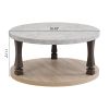 Mid-Century 2-Tier Round Coffee Table with Open Bottom Storage Shelf and Roman Column Legs Design