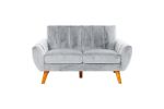 Light Gray Velvet Sofa and Loveseat Set with Tufted Vertical Lines, Curved Armrests and Pillows