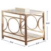 Olympia Gold End Table with Clear Tempered Glass and Mirrored Glass Bottom