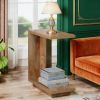 C-Shaped End Table with 2 Tiers, Open Bottom Shelf, Rustic Brown Finish, and Pedestal Base