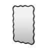 Black Solid Wood Rectangle Mirror with Wavy Frame Design and Clear HD Mirror