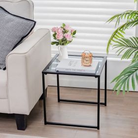 Tempered Glass Side End Table with Black Metal Frame for Indoor and Outdoor Usage