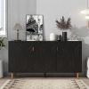 Black Scandinavian Style Entertainment Center, Console or Sideboard Unit with 6 Compartments & 3 Adjustable Shelves & 3 Doors