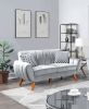 Light Gray Velvet Sofa and Loveseat Set with Tufted Vertical Lines, Curved Armrests and Pillows