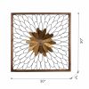 30” Ashlyn Bloom Wall Decor with Gold Floral Center, Wire Petals and Natural Wood Square Frame