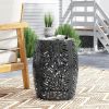 20.5” Metal Barrel Shape End Table with Iron Cut Design, Tropical Palm Leaf Pattern and Outdoor or Indoor Usage