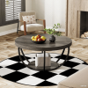 Round Wood Grain Finish Coffee Table with 2 Tiers, Arc-Shaped Metal Frame Design and Open Bottom Shelf