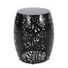 20.5” Metal Barrel Shape End Table with Iron Cut Design, Tropical Palm Leaf Pattern and Outdoor or Indoor Usage