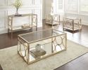 Olympia Gold End Table with Clear Tempered Glass and Mirrored Glass Bottom