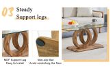 Modern Style Clear Glass Top MDF Coffee Table with Natural Wood Color Base
