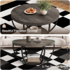 Round Wood Grain Finish Coffee Table with 2 Tiers, Arc-Shaped Metal Frame Design and Open Bottom Shelf