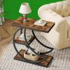 3-Tier Rustic Brown End Table with 3 Storage Shelves and Half Crescent Moon Metal Frame