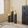 Set of 3, Tall Black and Gold Metal Vase Set in Three Different Sizes
