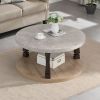 Mid-Century 2-Tier Round Coffee Table with Open Bottom Storage Shelf and Roman Column Legs Design