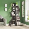 Corner Fitted Gray Bookshelf Display Rack with Curved Wavy Design and 5 Open Shelves