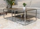 Padena Metal Frame Wood Coffee Table with 2 Open Bottom Shelves