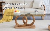 Modern Style Clear Glass Top MDF Coffee Table with Natural Wood Color Base
