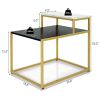 2-Tier Side End Table with Marble Finish Tabletop and Gold Metal Frame