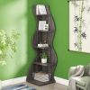 Corner Fitted Gray Bookshelf Display Rack with Curved Wavy Design and 5 Open Shelves