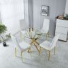 5 Piece Dining Set, 1 Table & 4 Chairs, with Gold Metal Frame & Legs, Clear Tempered Glass Tabletop and High Backrest Chairs