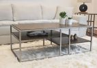 Padena Metal Frame Wood Coffee Table with 2 Open Bottom Shelves