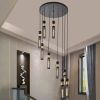 Black & Gold Multi-Light Pendant Chandelier with 9 Hanging Lights, Adjustable Height and Mesh Cylinder Shades