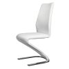 Set of 2, White Leatherette Z Shaped Dining Chairs with Chrome Finish Base