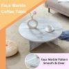 31.4” White Round Coffee Table with Faux Marble Pattern, Two Wide Legs and Non Slip Mats