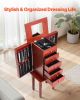 VEVOR Standing Jewelry Cabinet Armoire with 4 Spacious Drawers, Flip Top Mirror, 4 Top Storage Compartments and Zinc Alloy Drawer Handles
