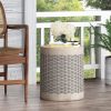 Lightweight Concrete End Table with Cylindrical Structure, Basket Weave Pattern for Outdoor or Indoor Use