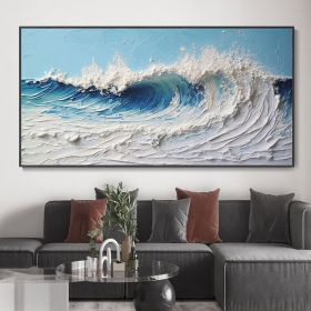 Handpainted Abstract 3D Ocean Blue Sea Textured Oil Painting (Style: 01, size: 40x80cm)
