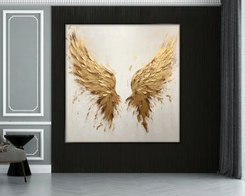 Handpainted Acrylic Abstract Oil Painting with Two Gold Angel Wings, Multiple Size Options and Textured 3D Effect (Style: 01, size: 80x80cm)