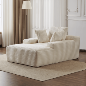 Double Chaise Lounge Chair, Sleep Sofa with 1 Back Pillow & 2 Throw Pillows, Memory Foam Filled Cushions and 4 Color Options (Color: White)