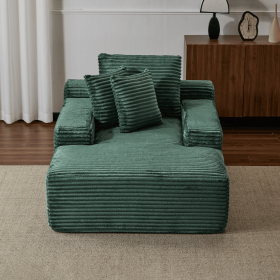 Double Chaise Lounge Chair, Sleep Sofa with 1 Back Pillow & 2 Throw Pillows, Memory Foam Filled Cushions and 4 Color Options (Color: Green)