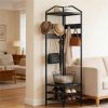Modern Corner Display Shelf with Multi-Hook Clothes Hanger, 2 Tier Shoe Rack and Storage Shelves