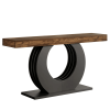 63” Console Table with Black Circle Metal Design Base and Wood Grain Rectangle Tabletop